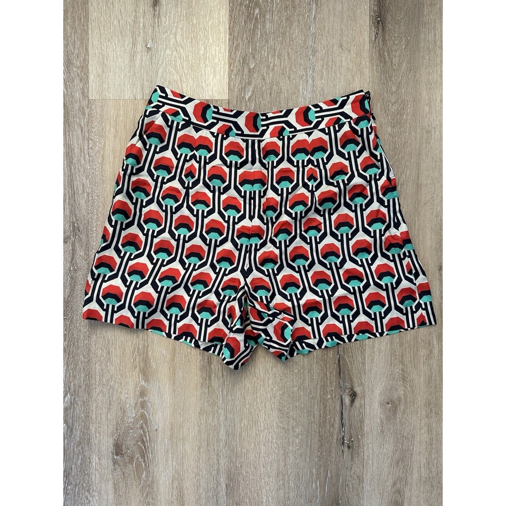 Silk Shorts Womens 6 Geometric Print High Rise Mod Preppy Resort